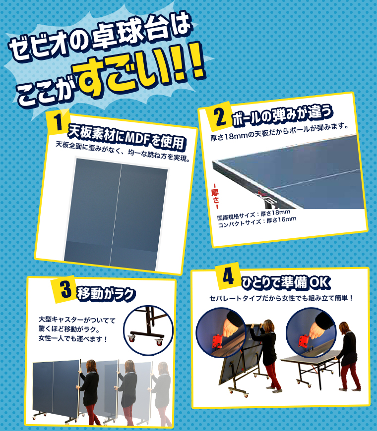 ゼビオの卓球台はここがすごい!!
